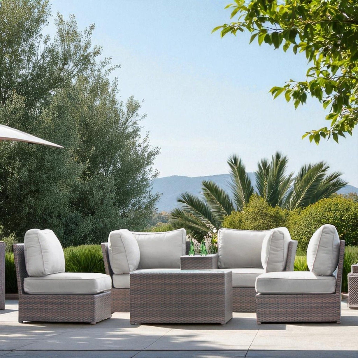 Modern Patio Rattan Sectional Set with Cushions - Multiple Colors