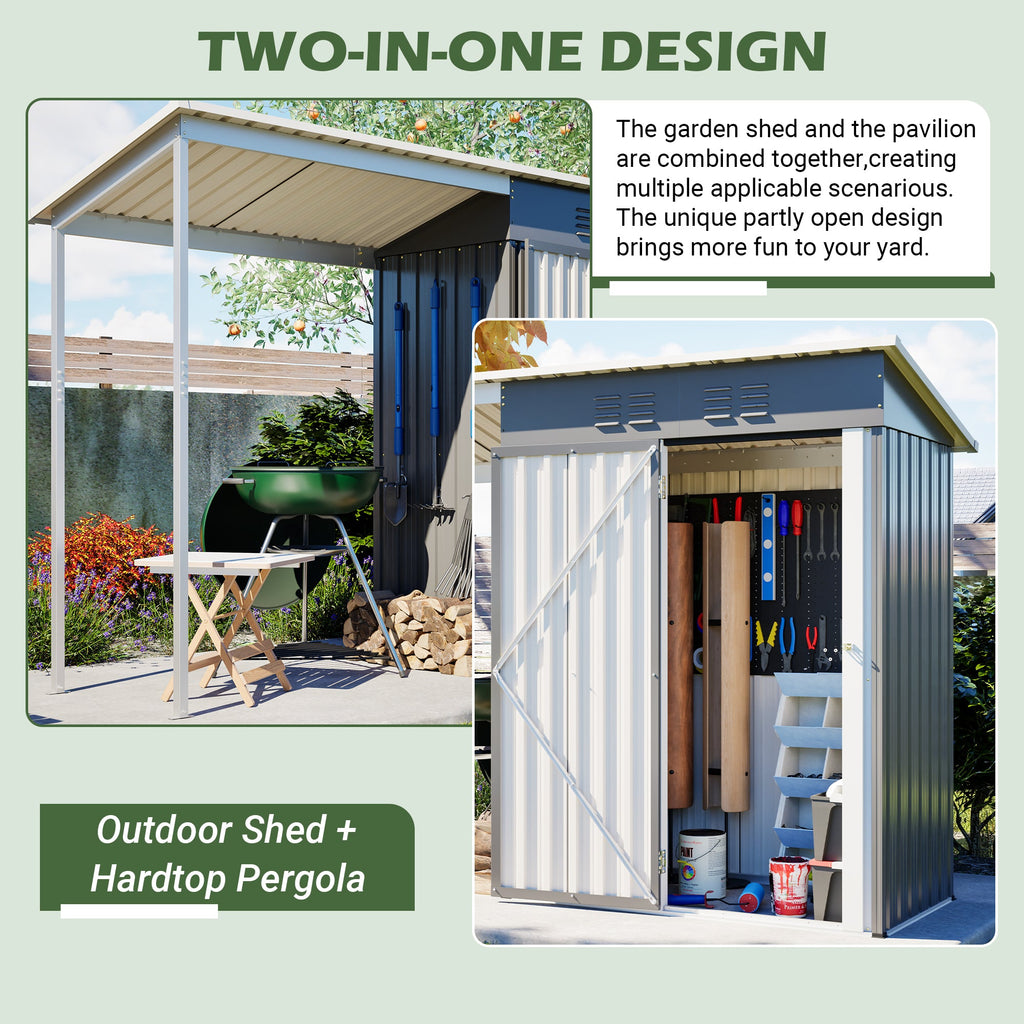 Galvanized Steel Shed & Gazebo Combo with Weather Resistant Design - Gray