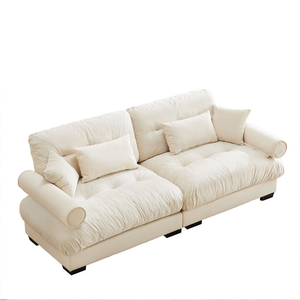 Modern Sofa with Bolstered Armrests and Pillows - Beige or Dark Green