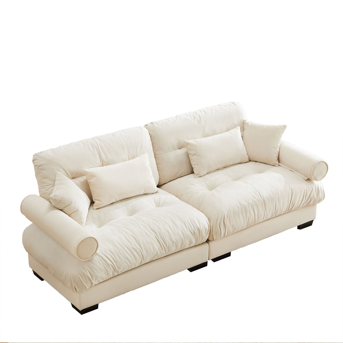 Modern Sofa with Bolstered Armrests and Pillows - Beige or Dark Green