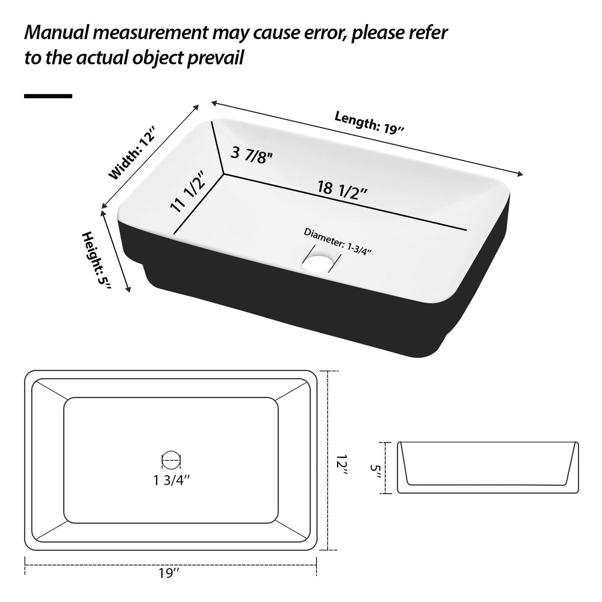 Semi Recessed Bathroom Sink with Vessel Design - Durable Glazed, White / Black