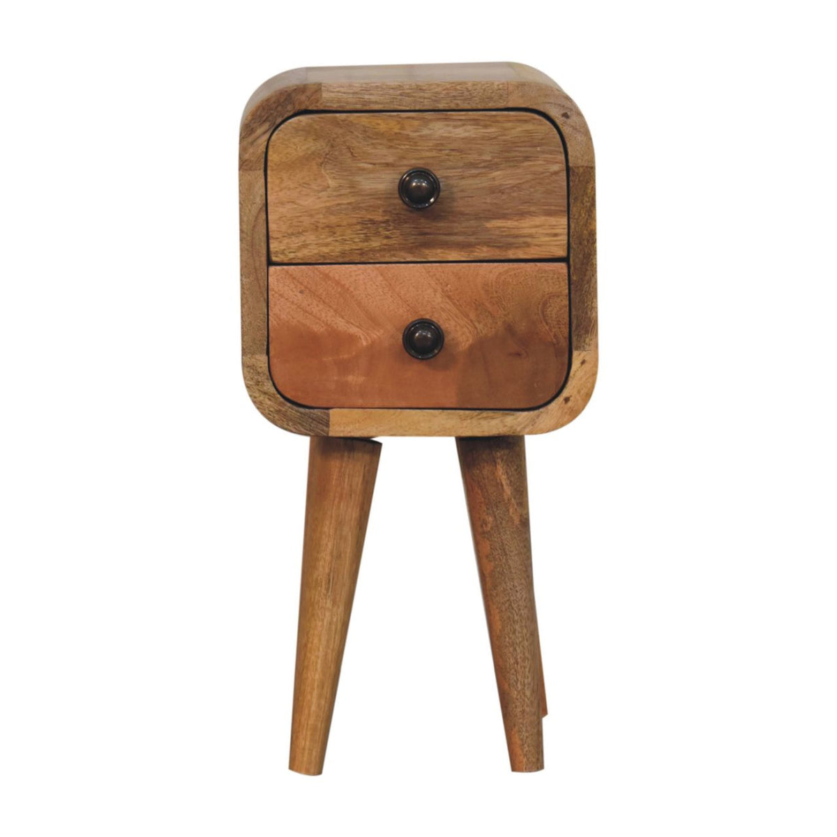 Solid Wood Extra Mini Curved Oak Bedside Table with Storage - Oak