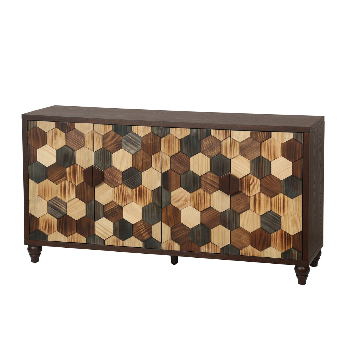 Honeycomb Pattern Sideboard Cabinet with Ample Storage - 59.8" Wide
