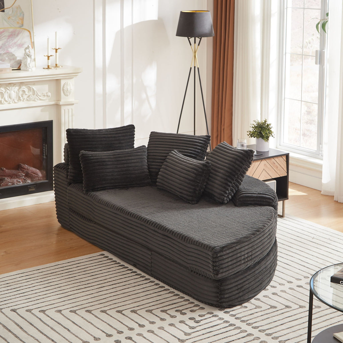 Semi Circular 2 In 1 Sofa Bed with Neck Pillow - Beige, Black, or Dark Green