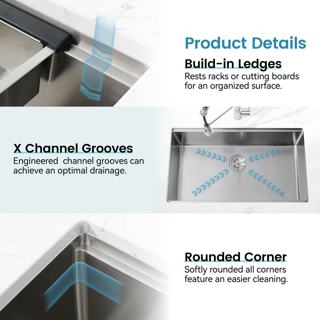 Stainless Steel Kitchen Sink with Single Bowl - Brushed Finish