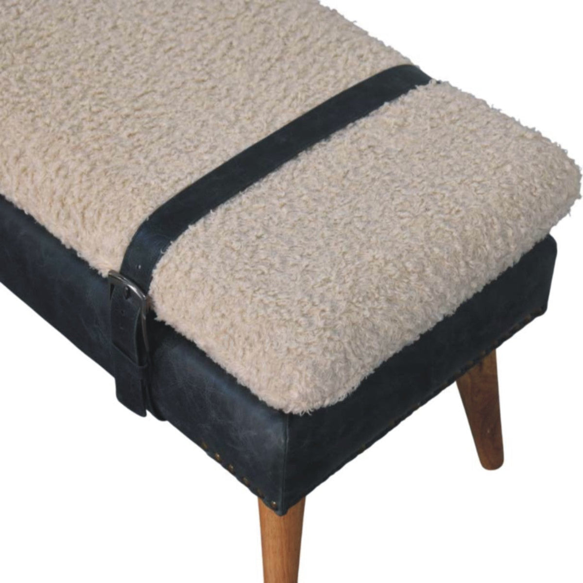Boucle x Leather Upholstered Bench with Nordic Legs - Boucle & Leather