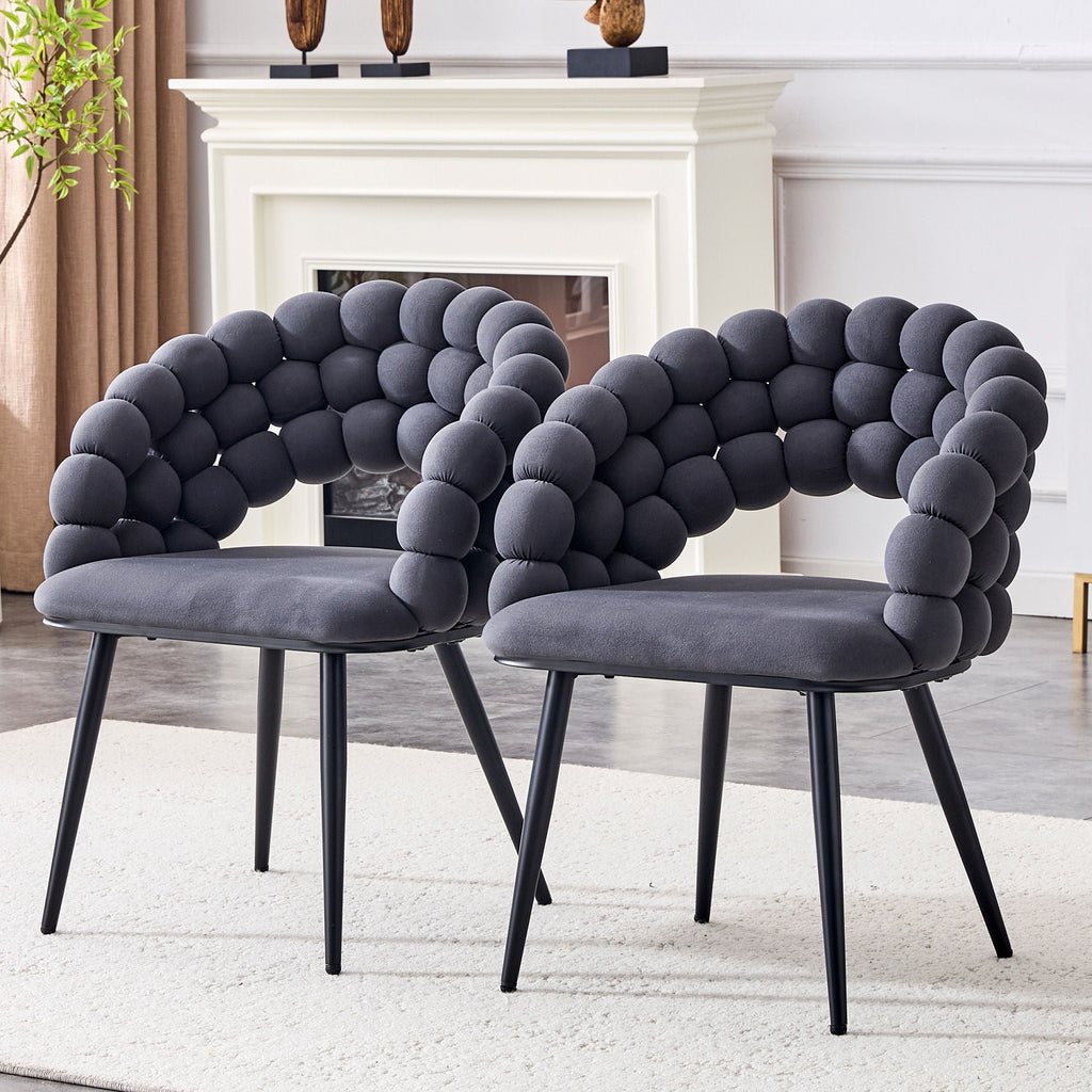 Ball Chain Bubble Dining Chair Set with Sculptural Backrest - Dark Gray, Beige, Orange