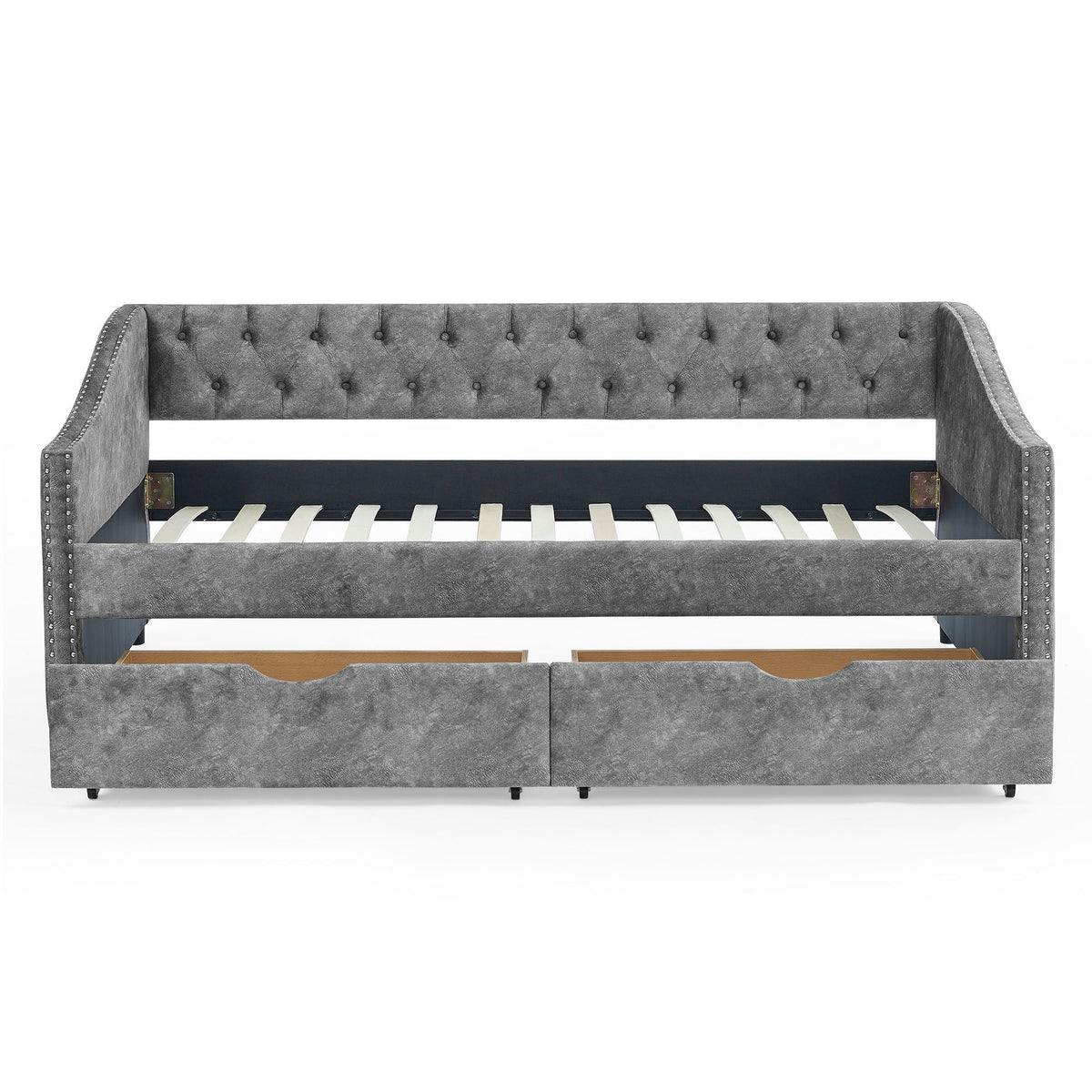 Upholstered Tufted Daybed with 2 Drawers and Waved Arms - Multiple Colors