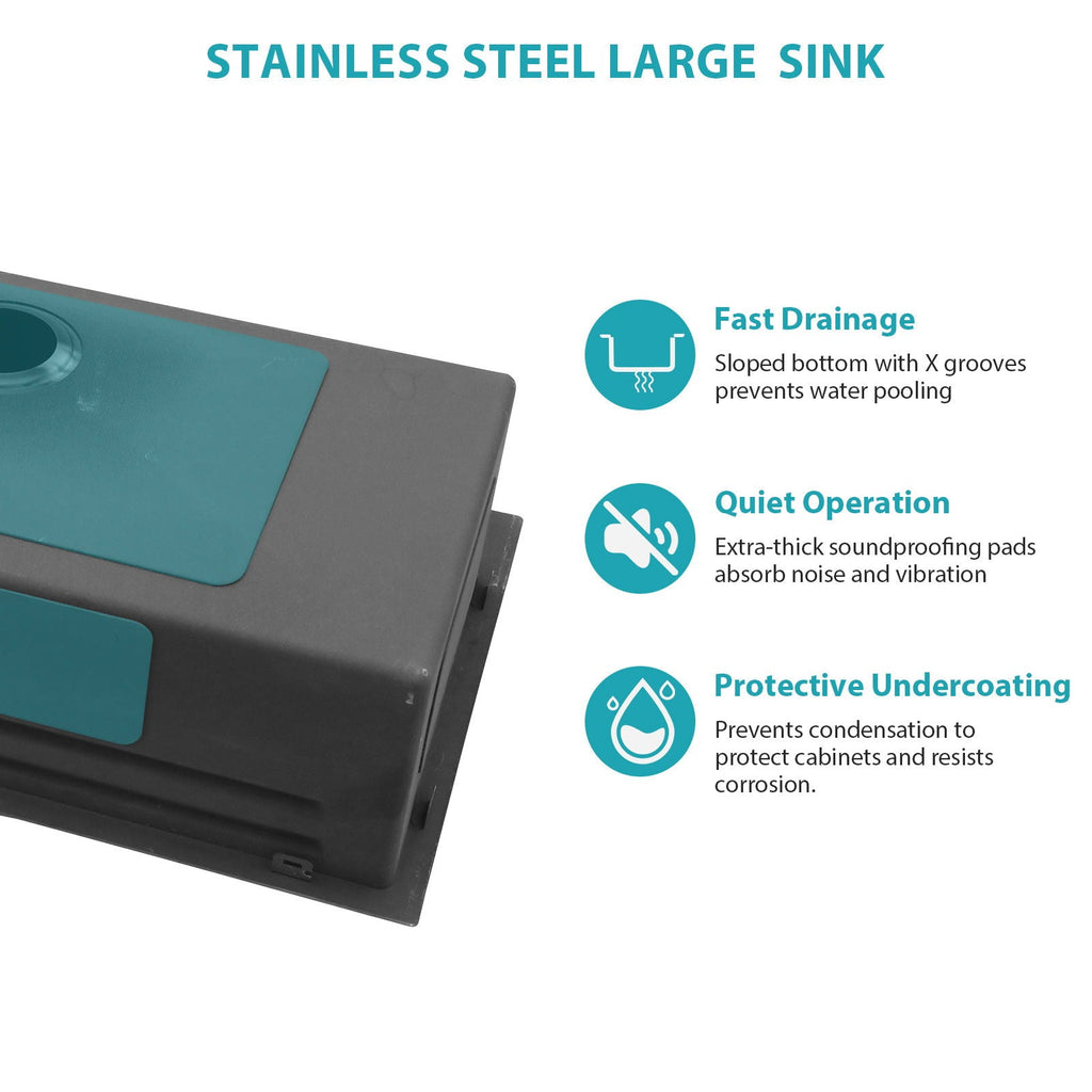 30" Single Bowl Kitchen Sink with Smart LED Faucet - Black or Gray