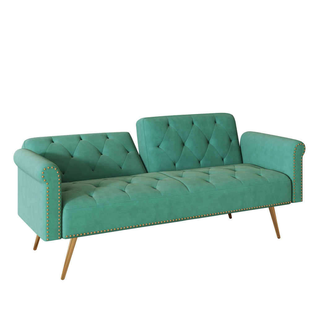 Velvet Sofa Bed with Nail Head Trim and Matching Pillow - Multiple Colors