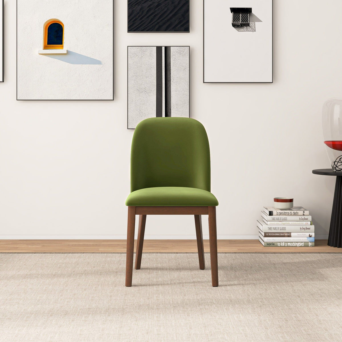 Comfort Dining Chair Set of 2 with Solid Wood Legs - Beige, Orange, Blue, Green