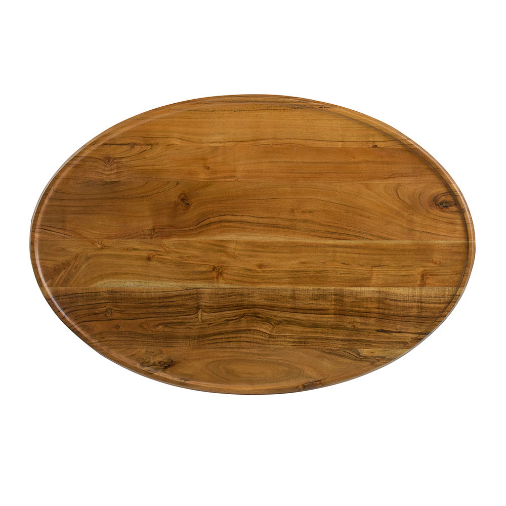 Oval Coffee Table with Acacia Wood and Iron Base - Brown