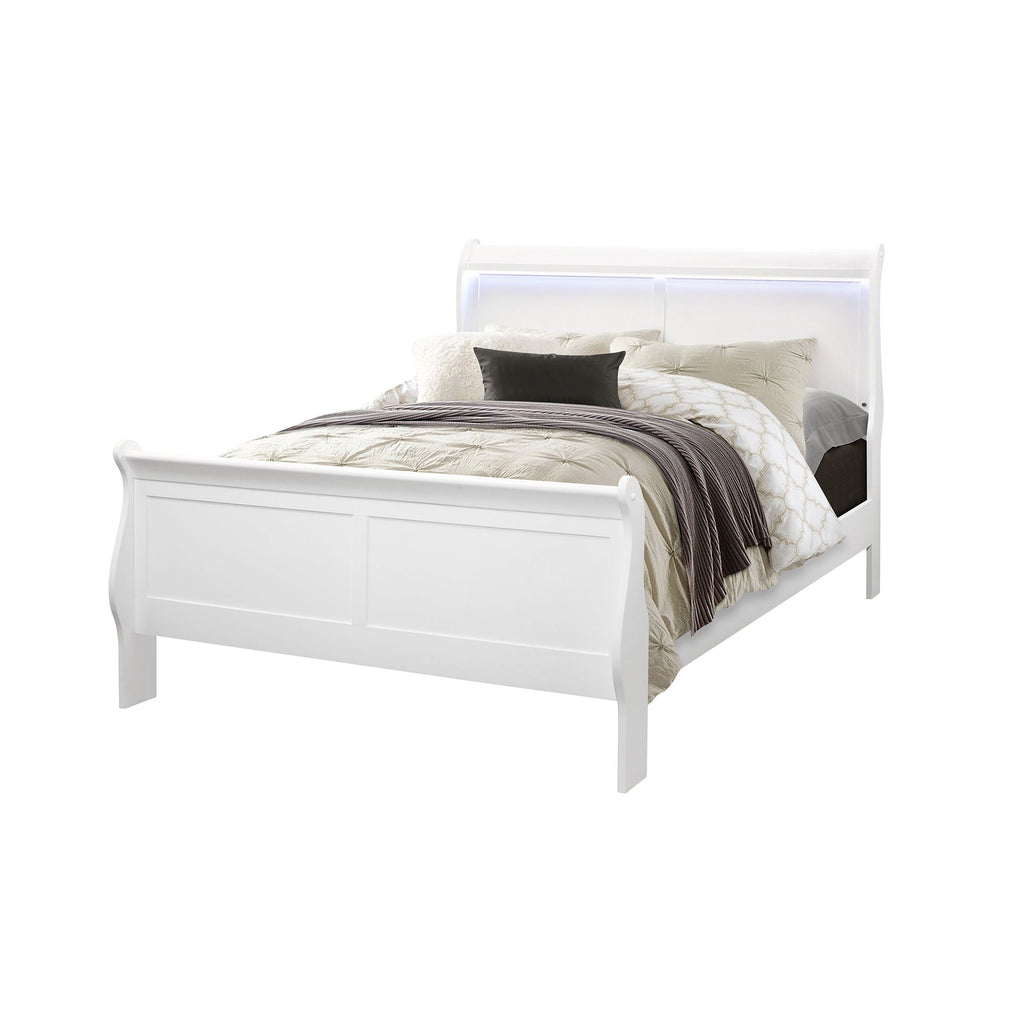 Modern Sleigh Bed with LED Lighting - Blue or White