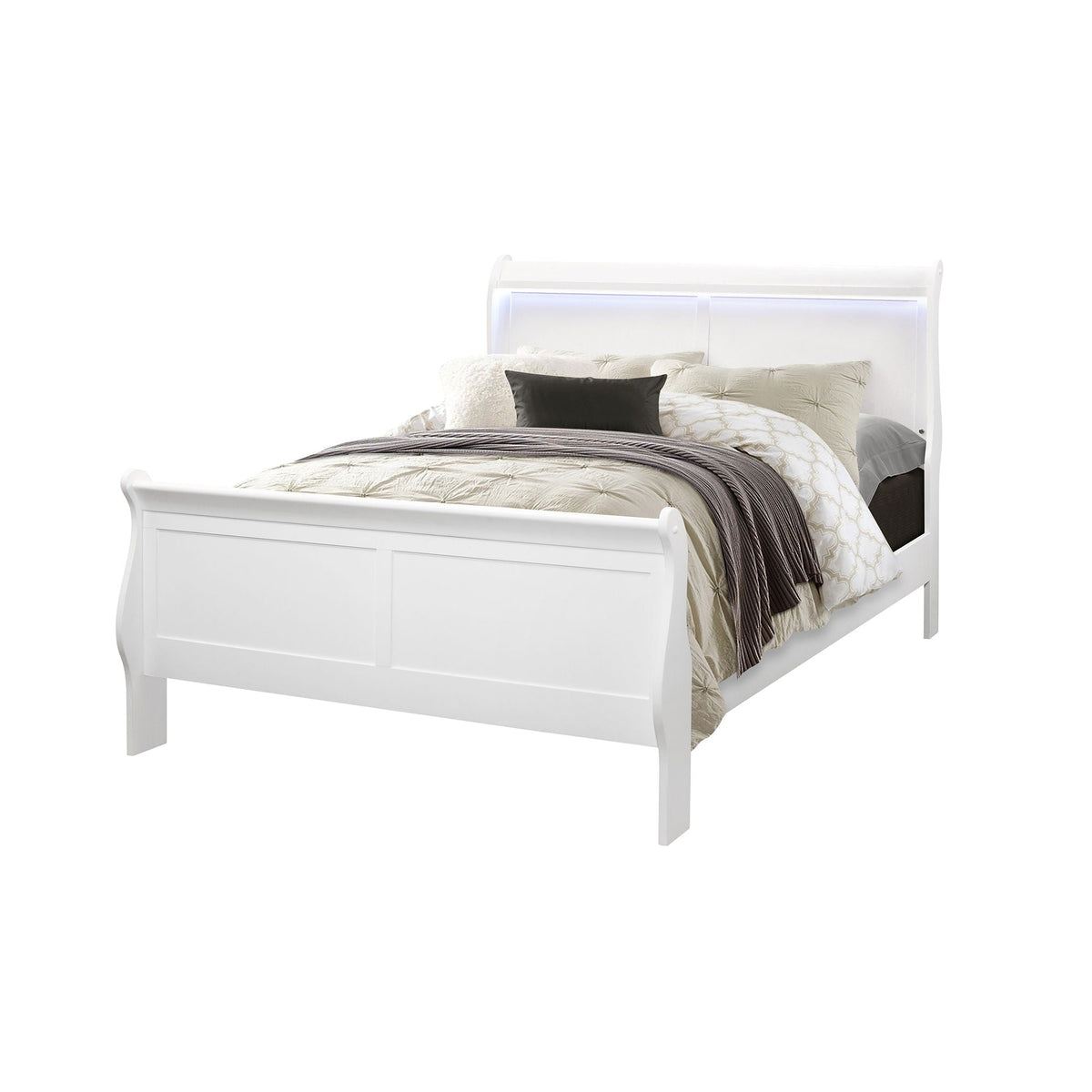 Modern Sleigh Bed with LED Lighting - Blue or White
