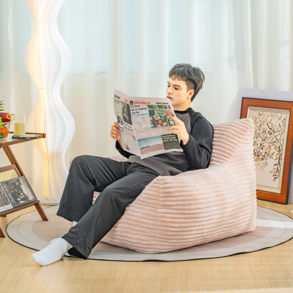 Oversized Corduroy Bean Bag Chair with Armrests - Neutral