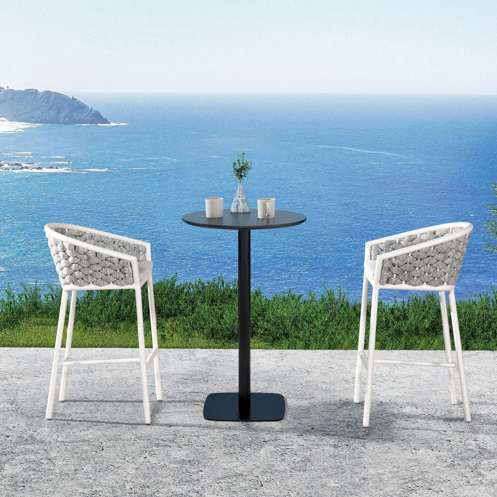 Optic White Rope Barrel Low Back Patio Counter Stool Set of 2 with Weather-Resistant Design