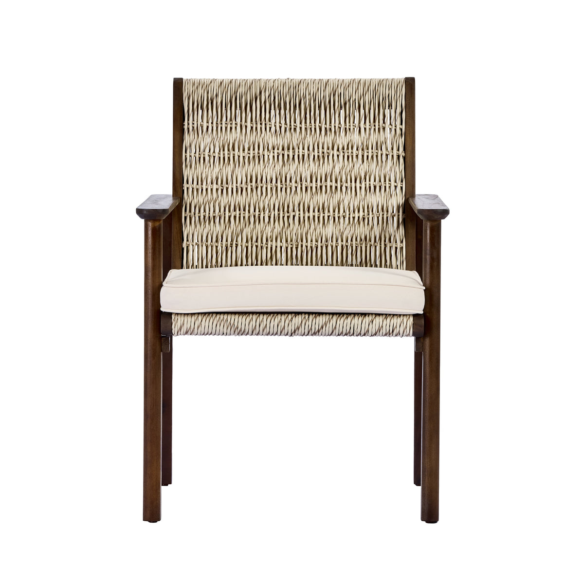 Acacia Wood Outdoor Dining Chair Set with Wicker Rattan and Waterproof Cushions