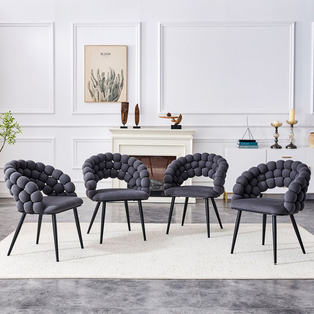Ball Chain Bubble Dining Chair Set with Sculptural Backrest - Dark Gray, Beige, Orange