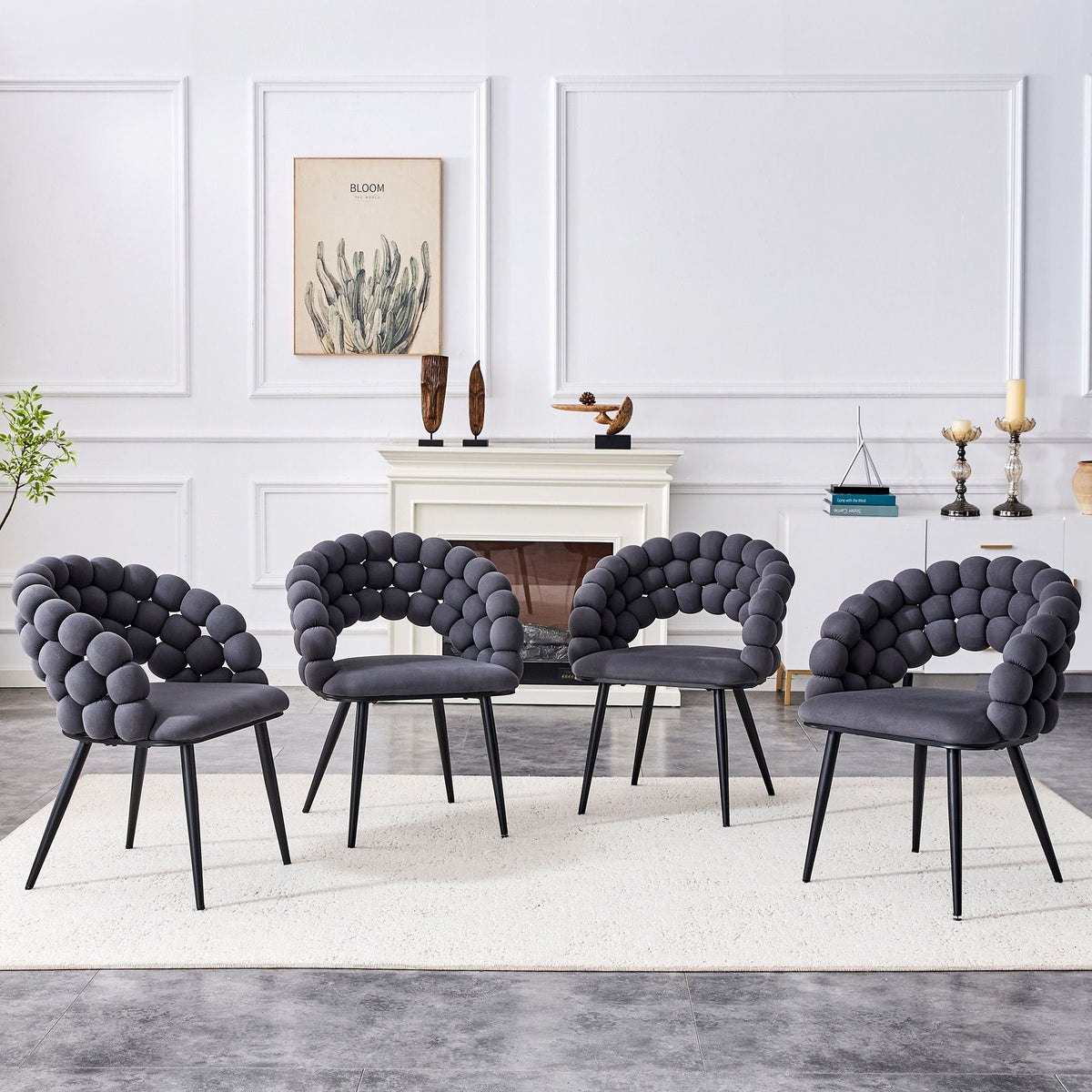 Ball Chain Bubble Dining Chair Set with Sculptural Backrest - Dark Gray, Beige, Orange