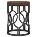 Round End Table Nightstand with Metal Frame - Brown / Black