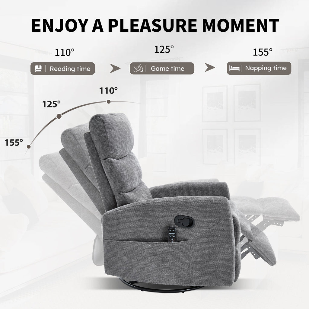 Heat Massage Recliner Chair with Cord-Free Lumbar Heat - Grey