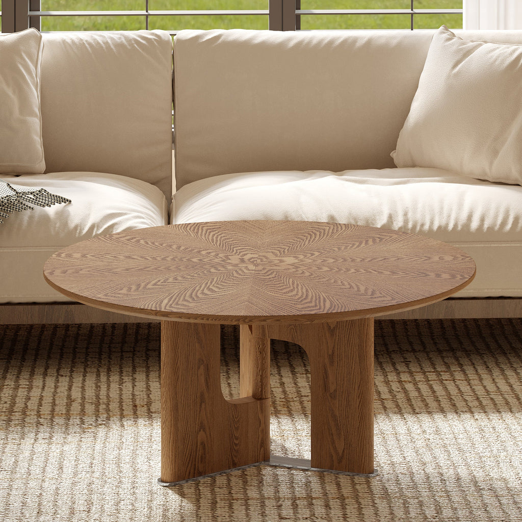 Rustic Ash Wood Veneer Coffee Table with Novel Leg Design - Natural Ash