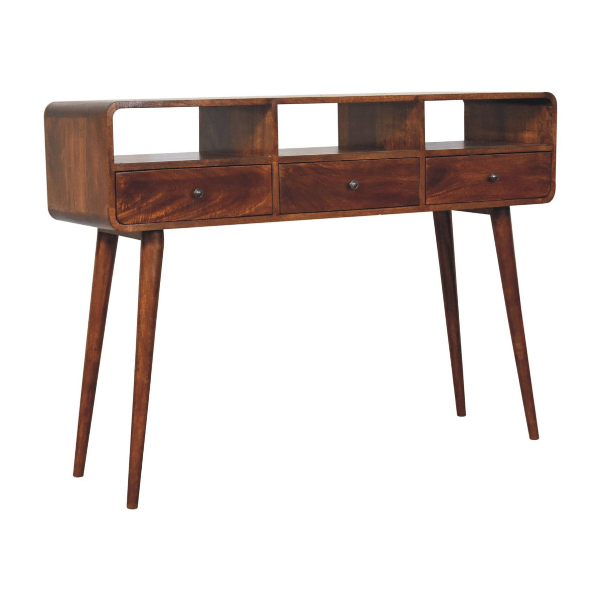 Solid Wood Triple Curved Console Table with Storage - Chestnut
