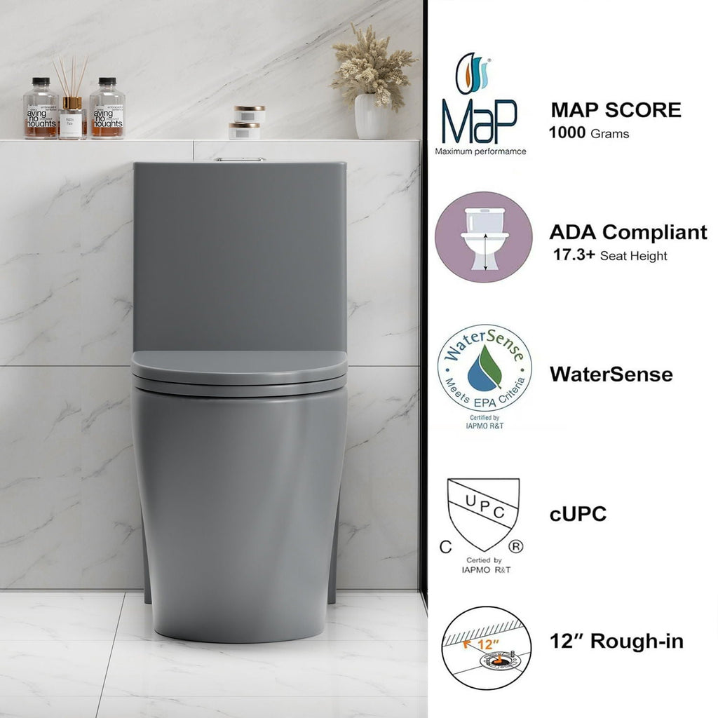 1 Piece Toilet with Tornado Flush and Dual Flush - ADA Height Chair - Gray, Pink, or Black