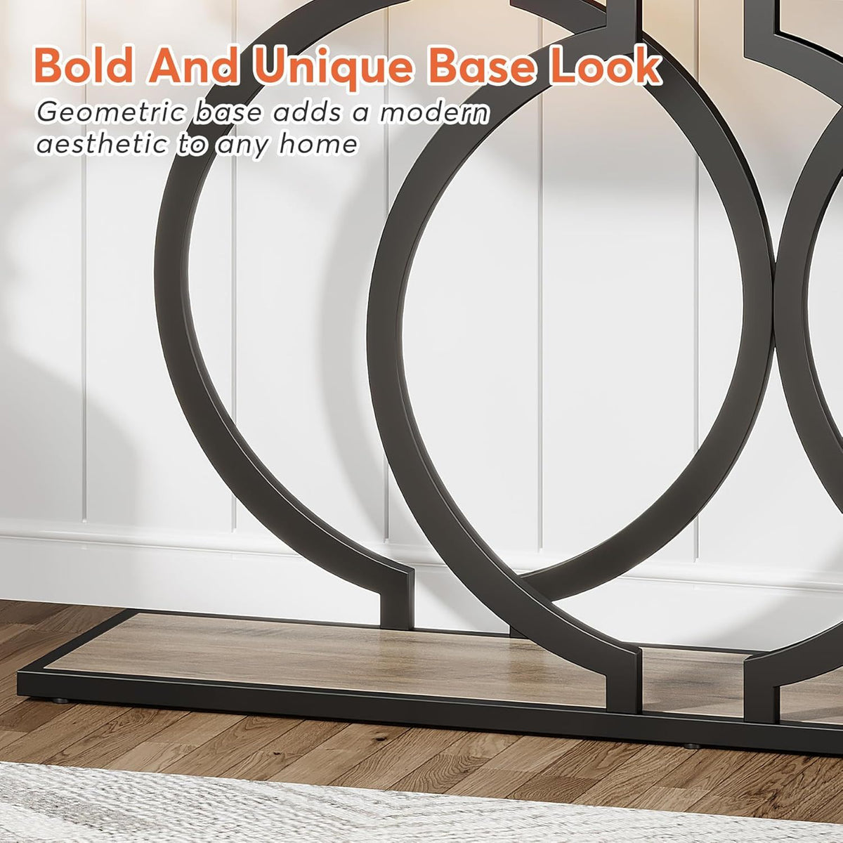 Narrow Long Console Table with Geometric Frame - Gray