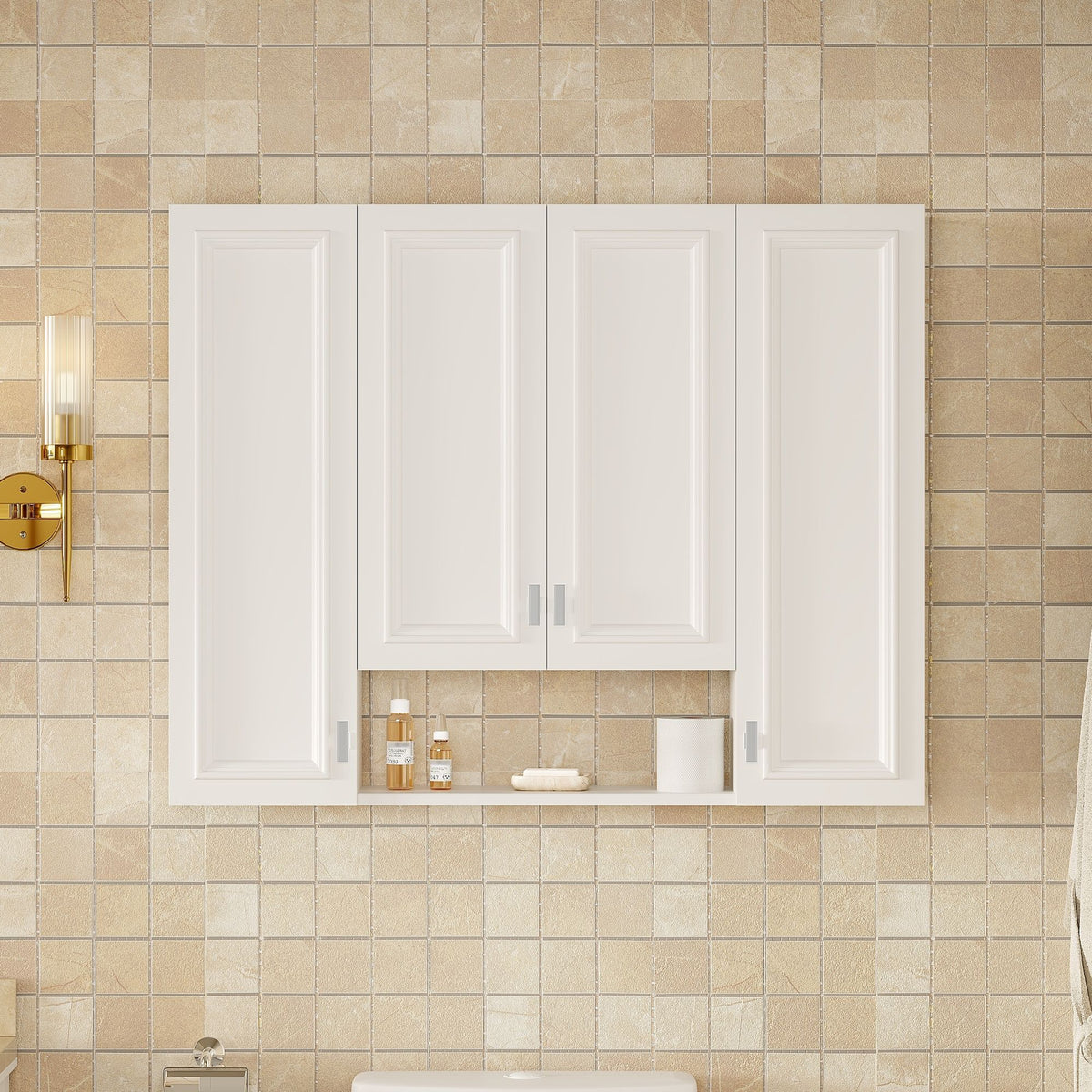 Wall Mounted Bathroom Cabinet With 5 Adjustable Shelves and Soft-Closing Hinges - Gray or Black
