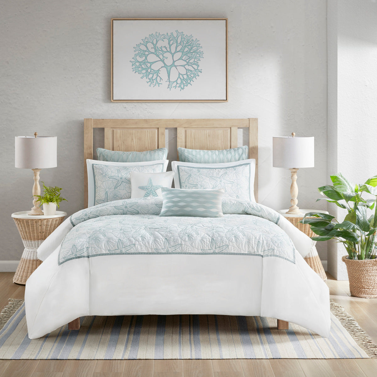 White King Duvet Cover Mini Set with Seashell Embroidery