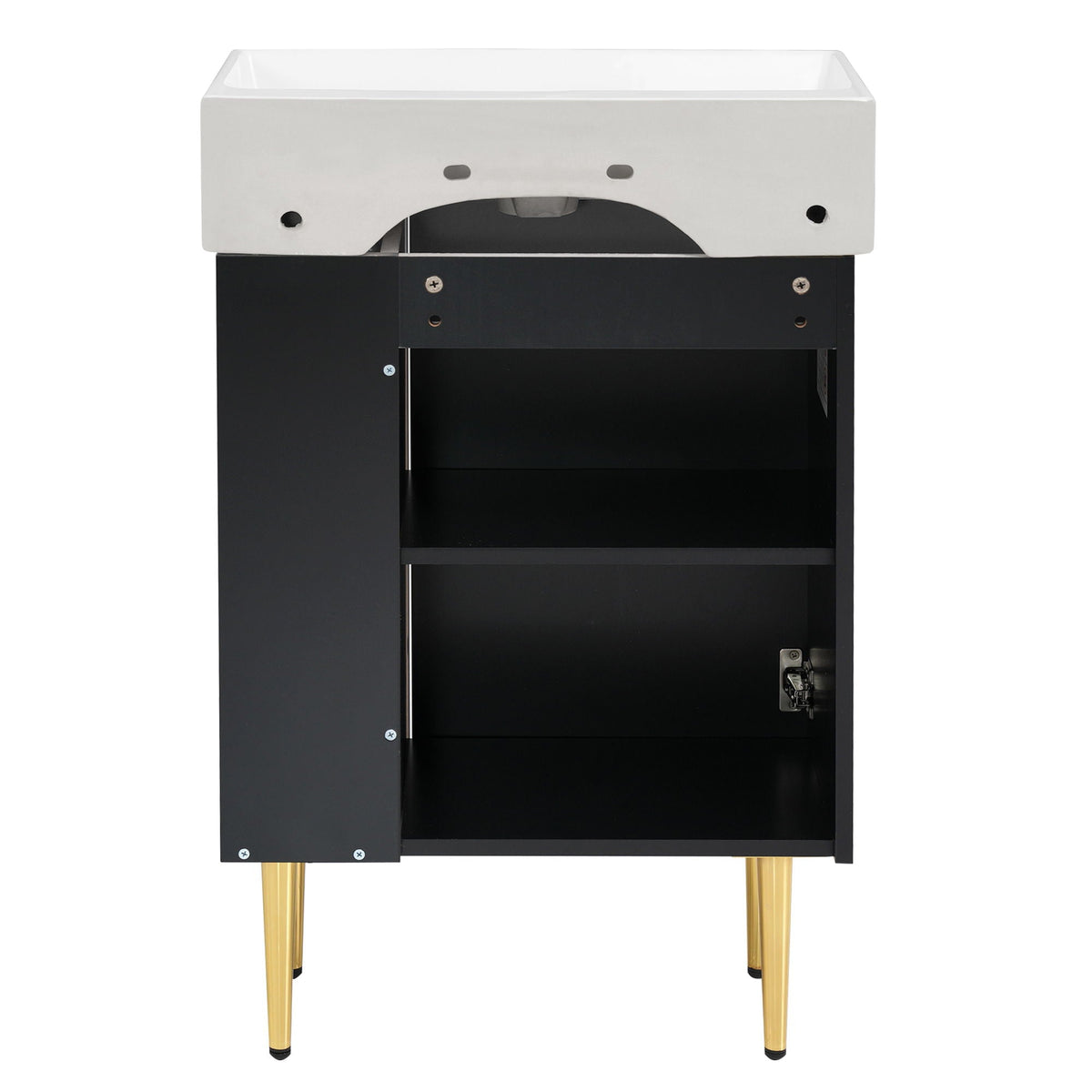 Bathroom Vanity with Single Ceramic Sink and Side Storage - Multiple Colors