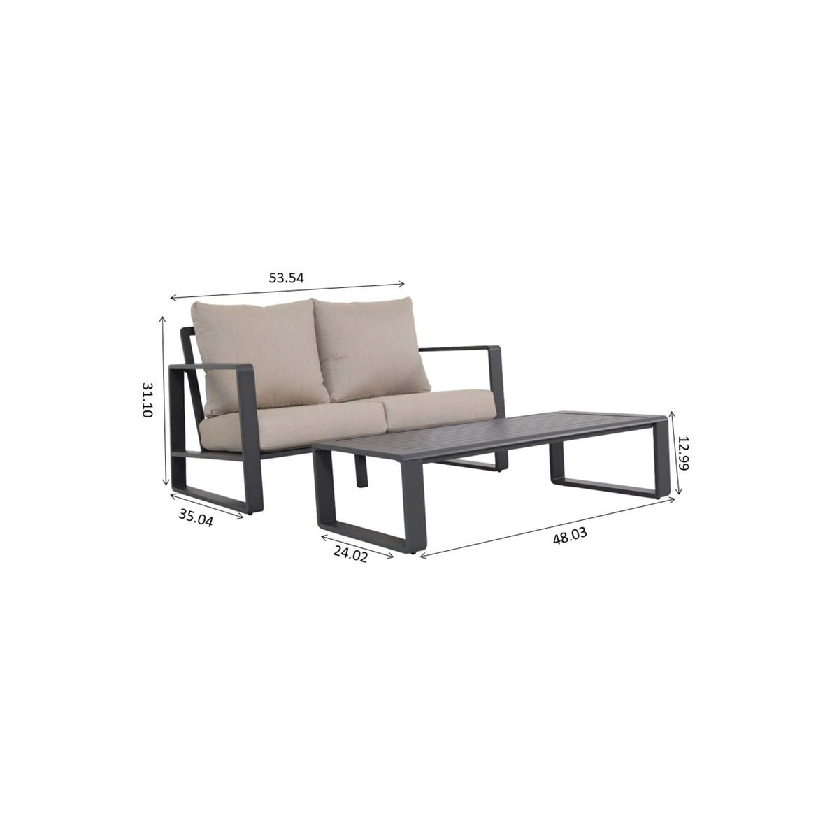 Outdoor Sofa Set with Rectangular Coffee Table - Aluminum Frame - Gray or Beige