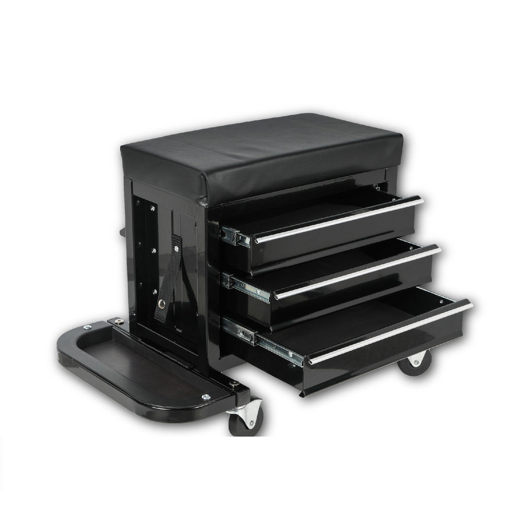 3-Drawer Tool Chest Rolling Mechanic Seat with Tool Trays - Steel