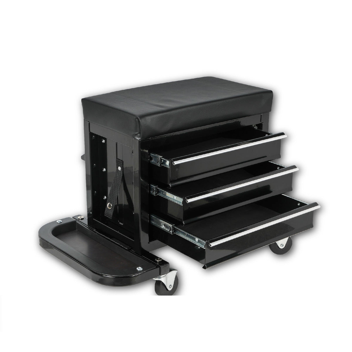 3-Drawer Tool Chest Rolling Mechanic Seat with Tool Trays - Steel
