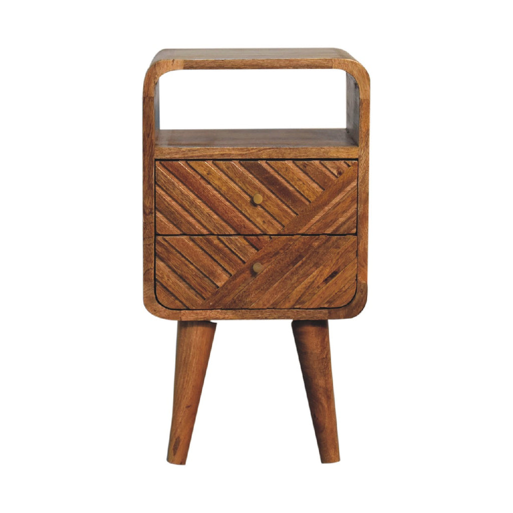 Solid Wood Mini Lille Curved Nightstand with Nordic Legs - Natural Finish