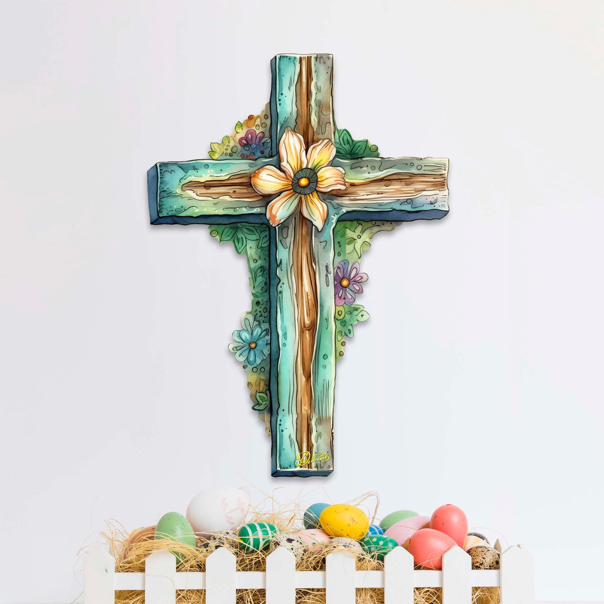 Teal Cross Holiday Door Decor by G. Debrekht - Easter Spring Decor - 8688164H
