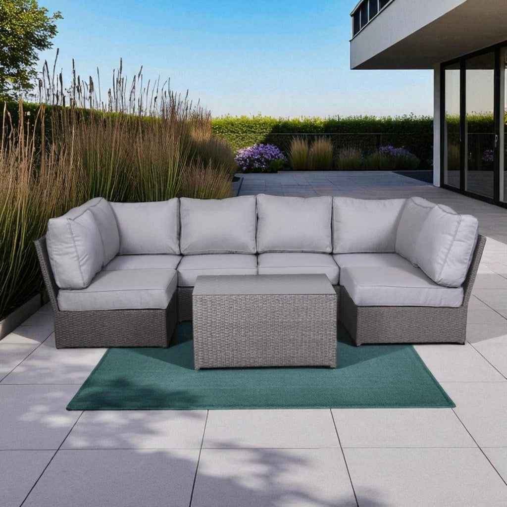 Modern Patio Rattan Sectional Set with Cushions - Multiple Colors