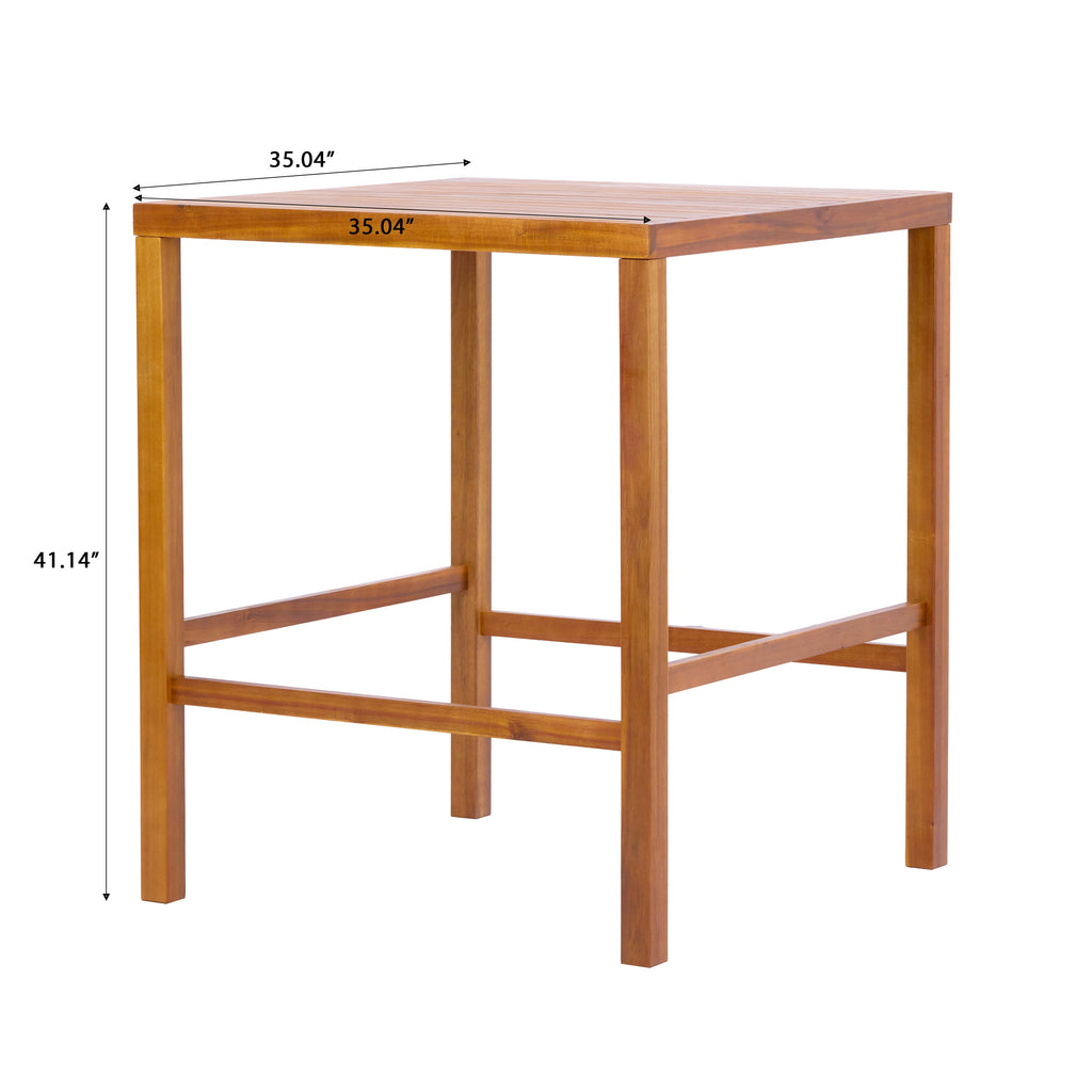 Teak Finish Acacia Solid Wood Outdoor Dining Table with Slatted Top - Teak