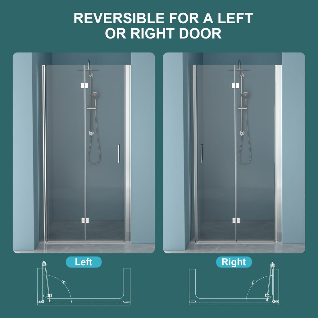 Fold Frameless Shower Door with Tempered Glass - Bi-Fold Modern Design