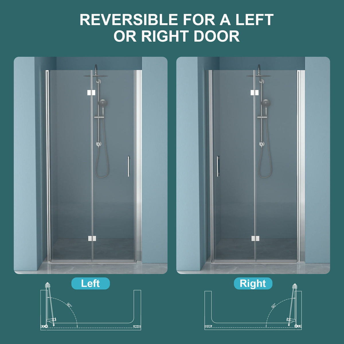 Fold Frameless Shower Door with Tempered Glass - Bi-Fold Modern Design