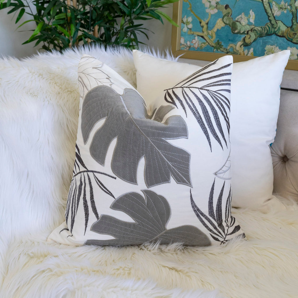 Autumn Vibes Leaf Accent Pillow Set of 2 with Hidden Zipper - Gray or Green