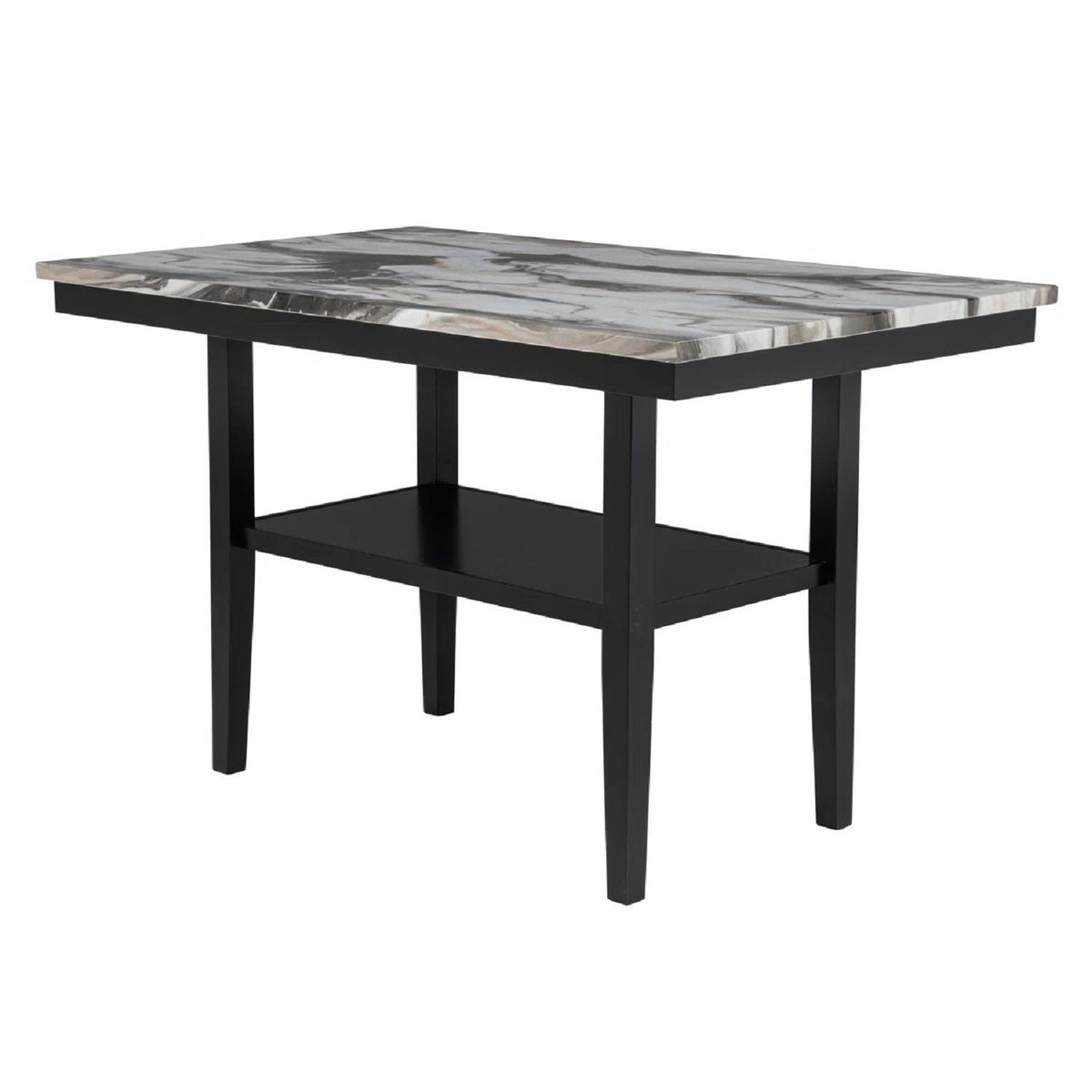 5 Piece Counter Dining Set with Faux Marble Tabletop - Black / Brown