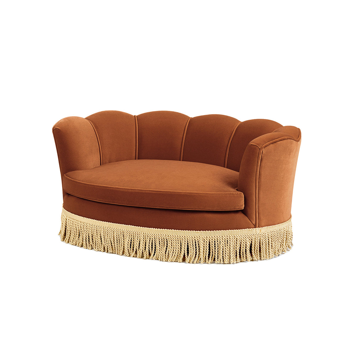 Clara Scalloped Pet Sofa Bed with Velvet Upholstery - Medium, Burnt