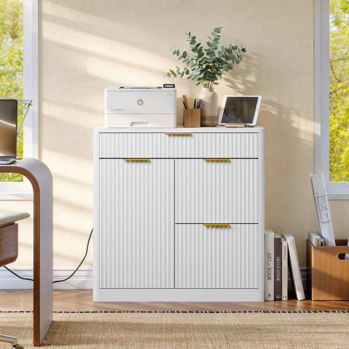 Freestanding Office File Cabinet with Built-In Charging Station - Particle Board