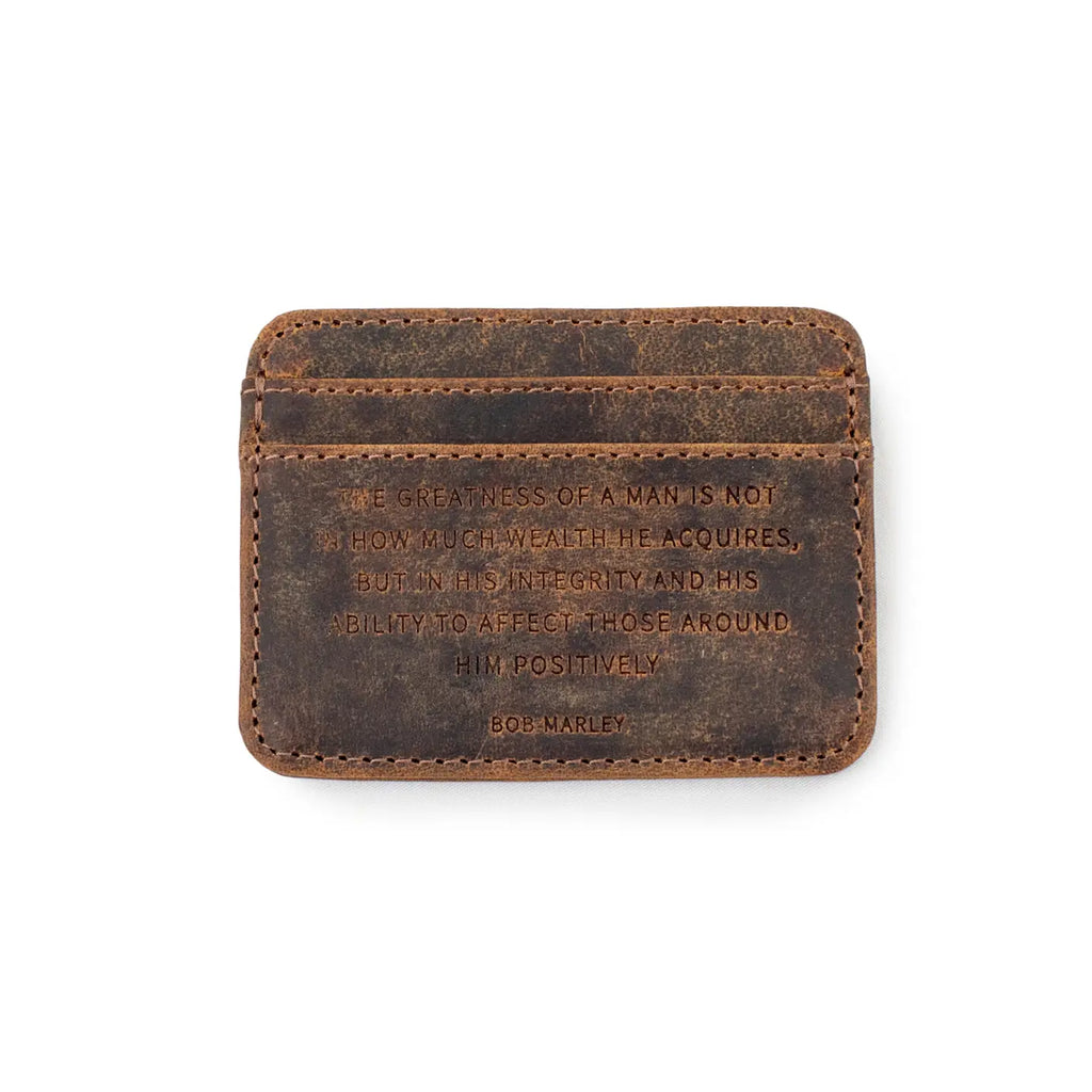 Distressed Leather Card Holder Wallet (Bob Marley Quote) | 3 Colors
