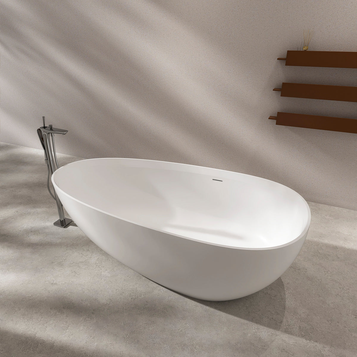 71 Inch Artificial Stone Freestanding Bathtub with Solid Surface - Matte White