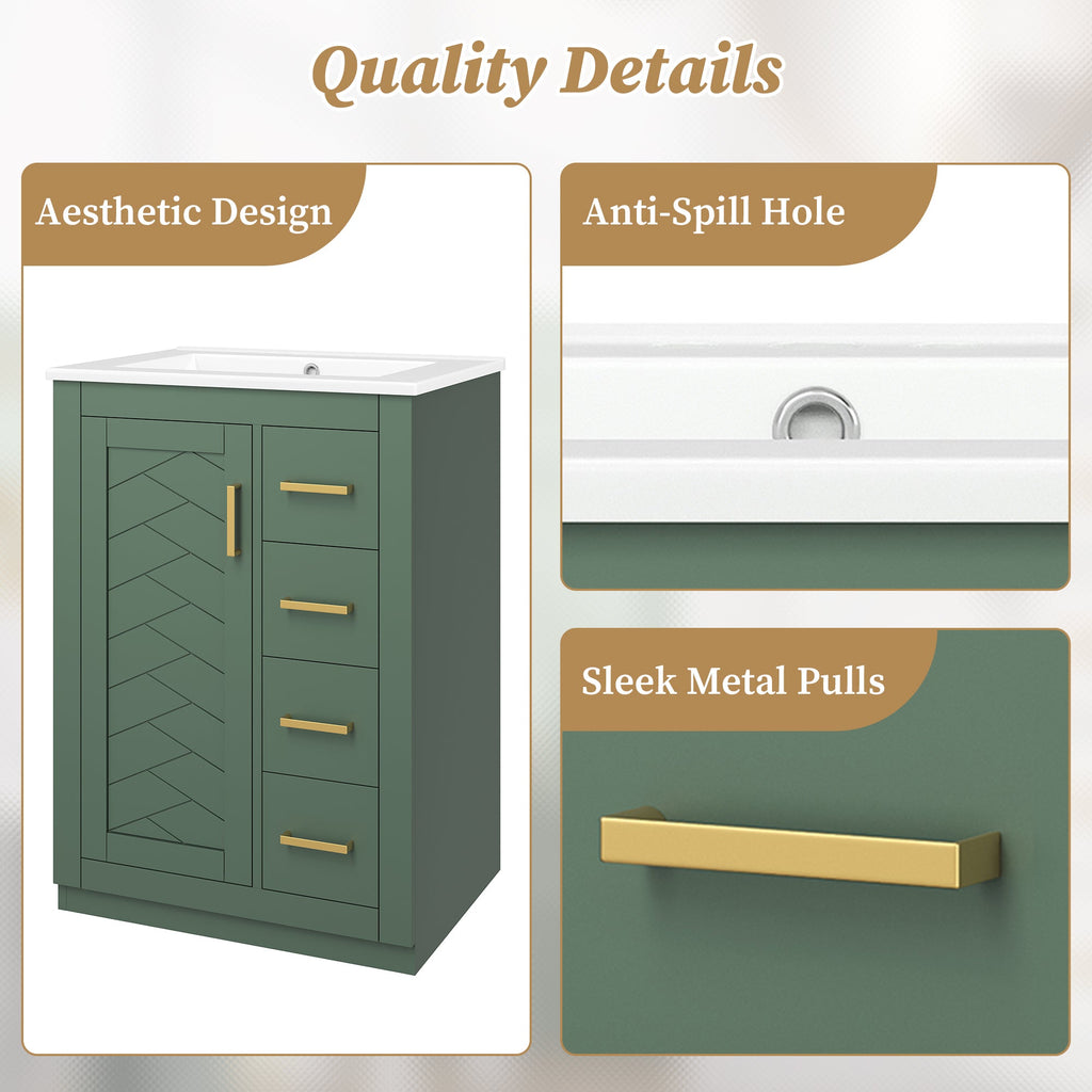 24" Bathroom Vanity with Integrated Ceramic Sink and Storage - Green