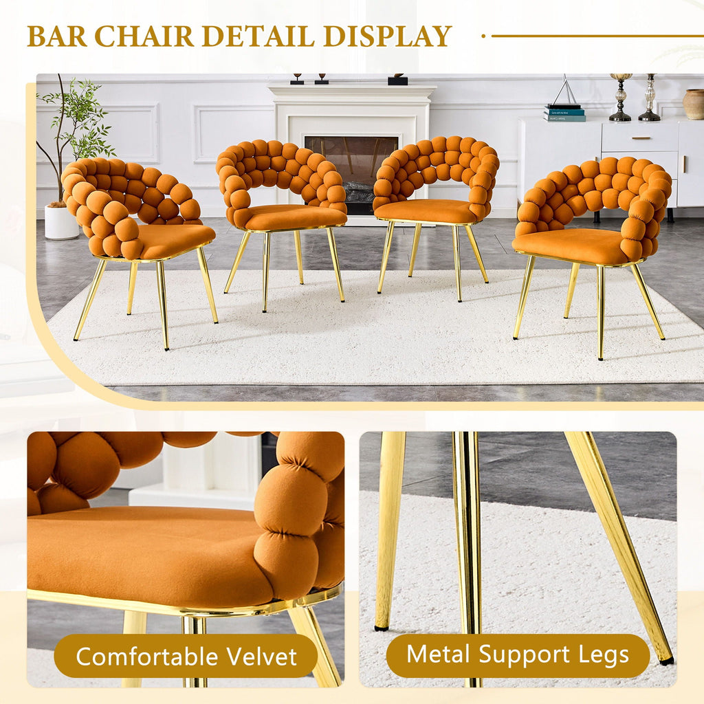 Ball Chain Bubble Dining Chair Set with Sculptural Backrest - Dark Gray, Beige, Orange
