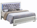 Pearl Silver Upholstered Bed with LED Headboard - Madison